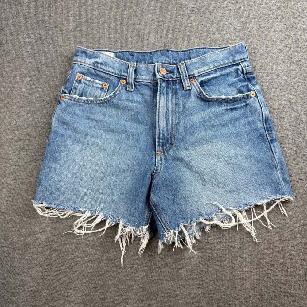 Gap Stride Shorts Women's 25 0 Blue High Rise Frayed Raw Hem Denim 4 Inch Inseam